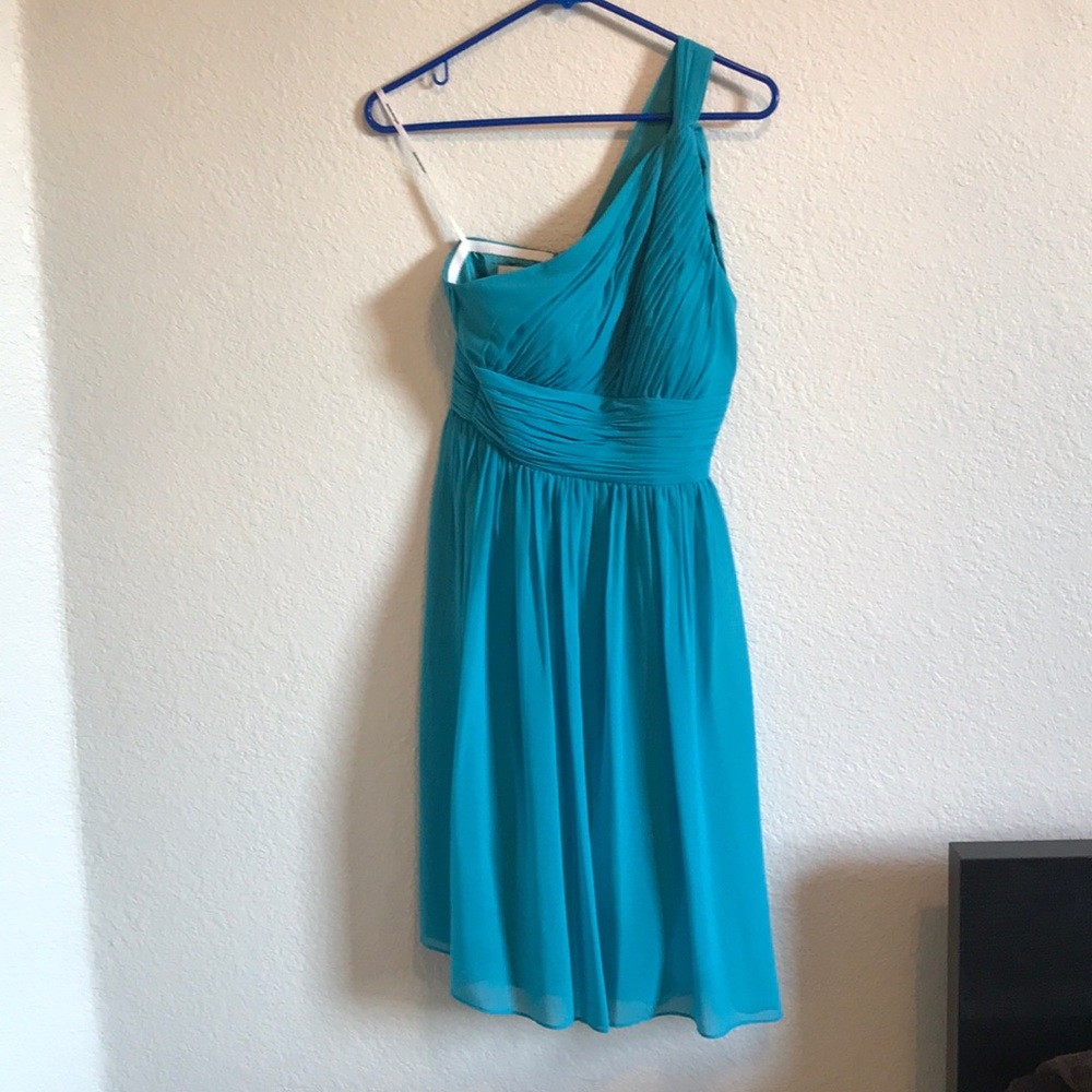 Aqua blue midi one strap dress